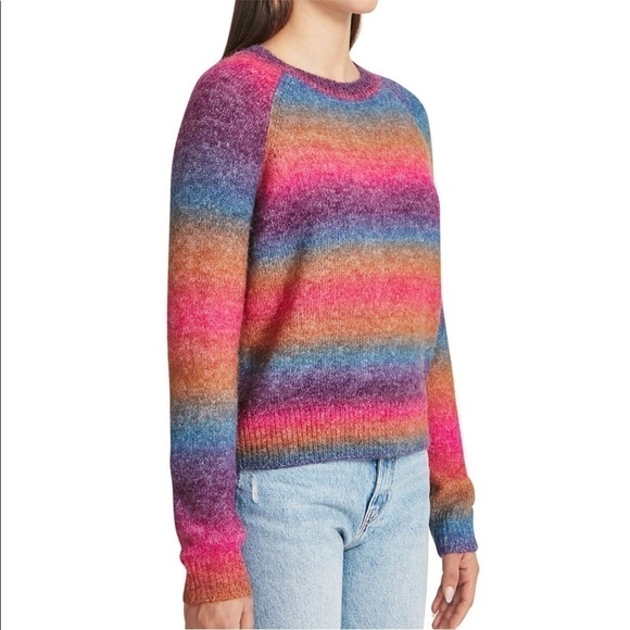 BB Dakota Steve Madden bright rainbow ombre striped fuzzy sweater size XXL - Picture 1 of 15